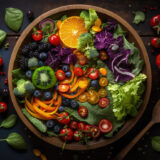 ciotola buddha vegana patate dolci mirtilli avocado cavolo e cibo dietetico arancione vista dall alto gratis